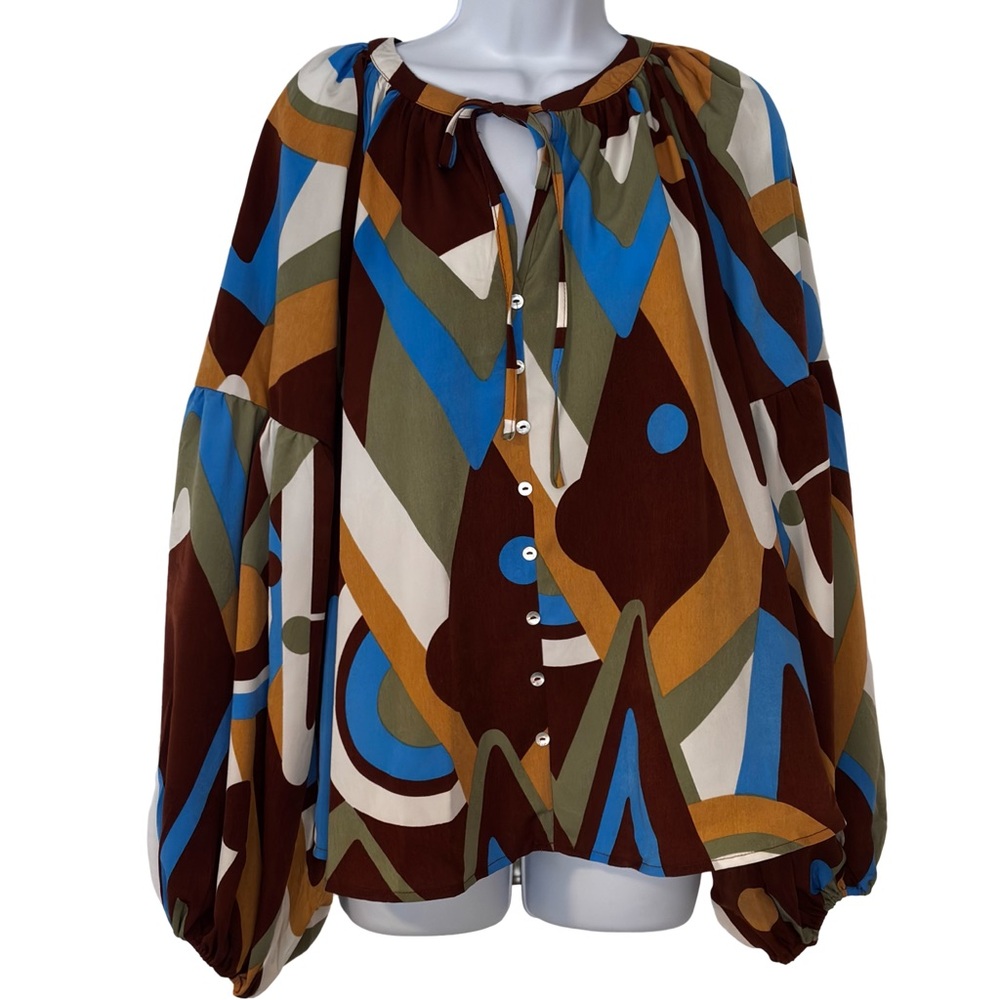 August Sky New Large Geometric Patterned Blouse -… - image 1